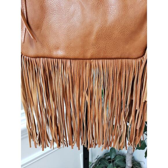 Carlos Santana Crossbody Womens Brown Polyurethane Lined Fringe Shoulder Strap - Picture 4 of 9